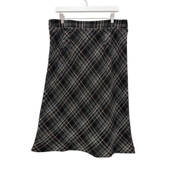 Ann Taylor Factory Dresses & Skirts - Ann Taylor Factory Plaid Tweed Midi Skirt Black Tan A-Line Lined Size 14 NWT